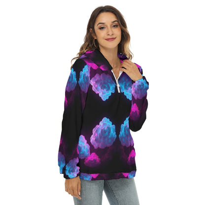 Women's Borg Fleece Hoodie With Half Zip