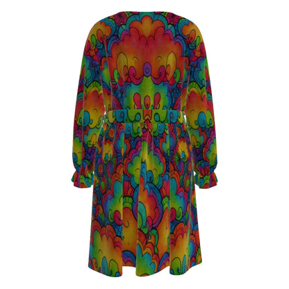 Women's V-neck Dress With Waistband(Plus Size)