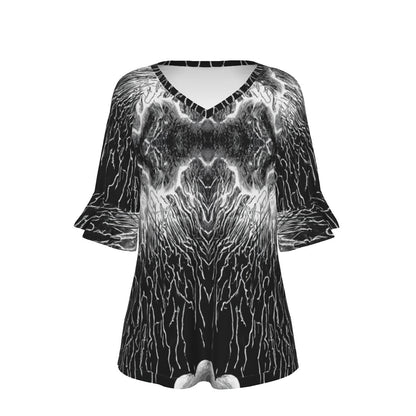 V-neck Women's T-shirt With Bell Sleeve
