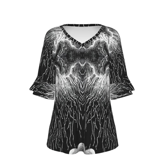 V-neck Women's T-shirt With Bell Sleeve