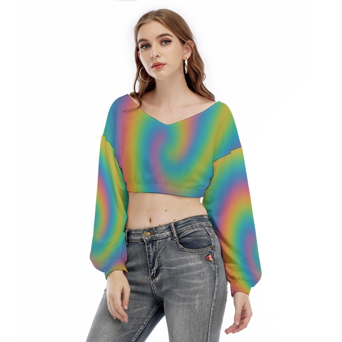 Women's V-neck Long Sleeve Cropped Sweatshirt