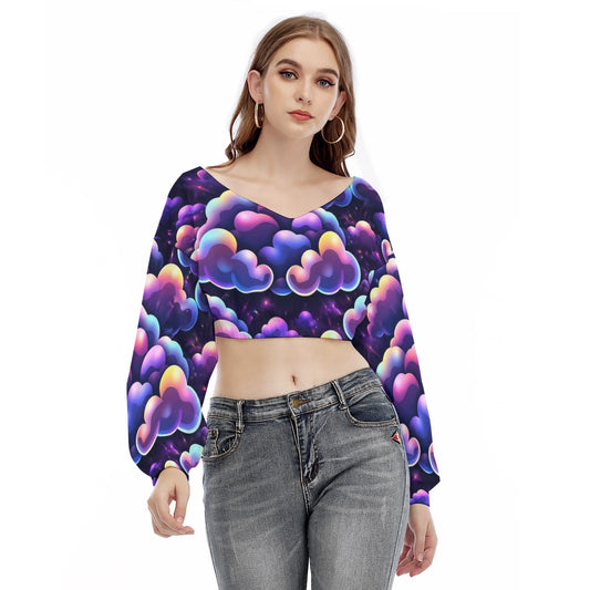 Women's V-neck Long Sleeve Cropped Sweatshirt