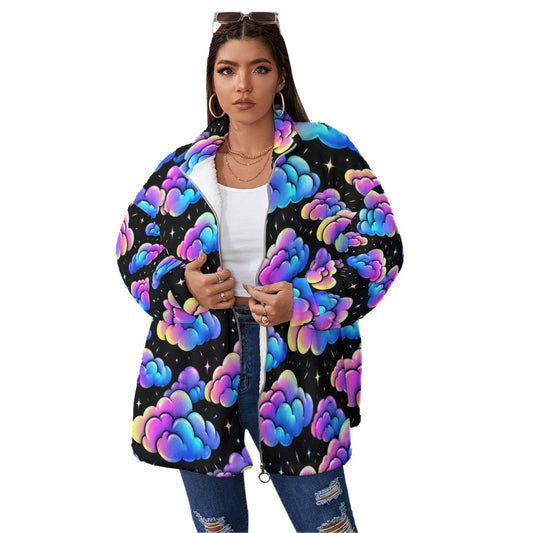 Unisex Borg Fleece Stand-up Collar Coat With Zipper Closure(Plus Size)