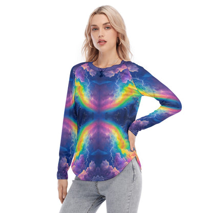 Women's Raglan Sleeves U-Shaped Hem Long Sleeves Blouse
