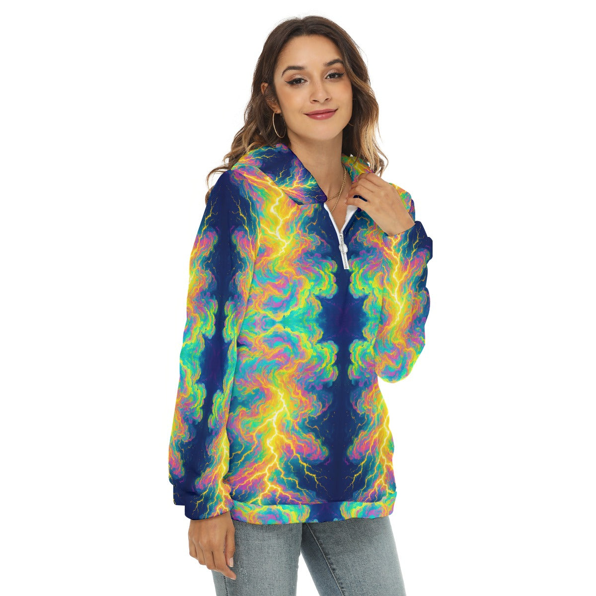 Women's Borg Fleece Hoodie With Half Zip