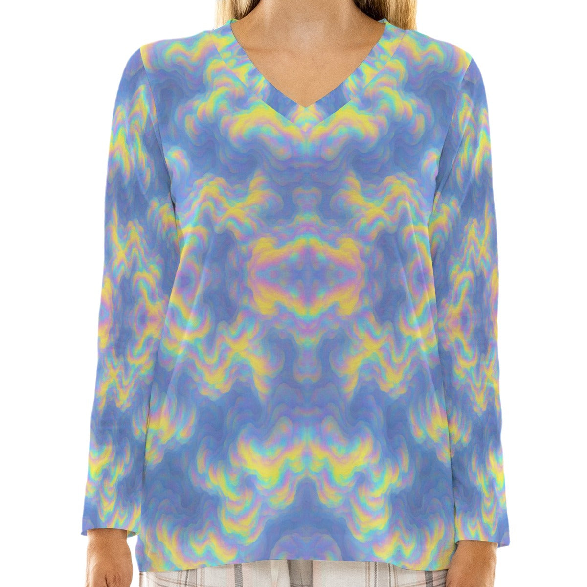 Women's Loose V-Neck T-Shirt With Long Sleeve