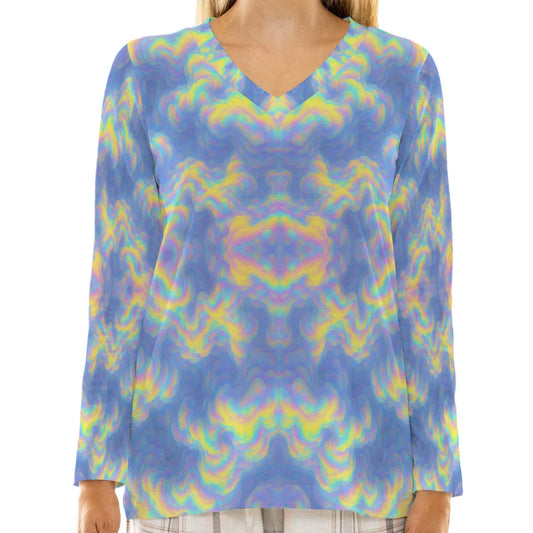 Women's Loose V-Neck T-Shirt With Long Sleeve