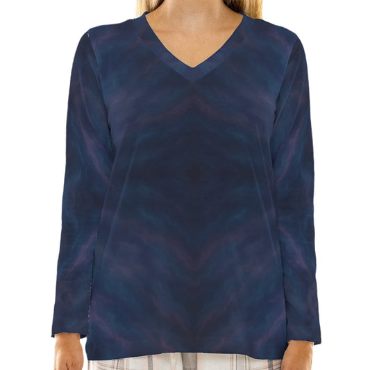 Women's Loose V-Neck T-Shirt With Long Sleeve