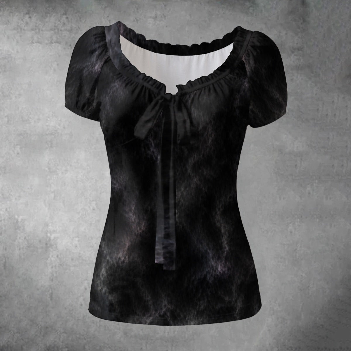 All-over print Women's Puff Sleeve Pleated Shirt