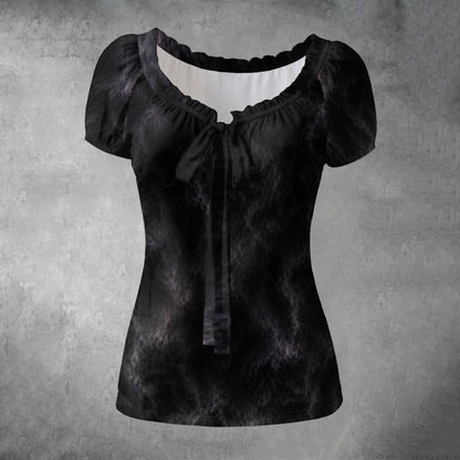 All-over print Women's Puff Sleeve Pleated Shirt