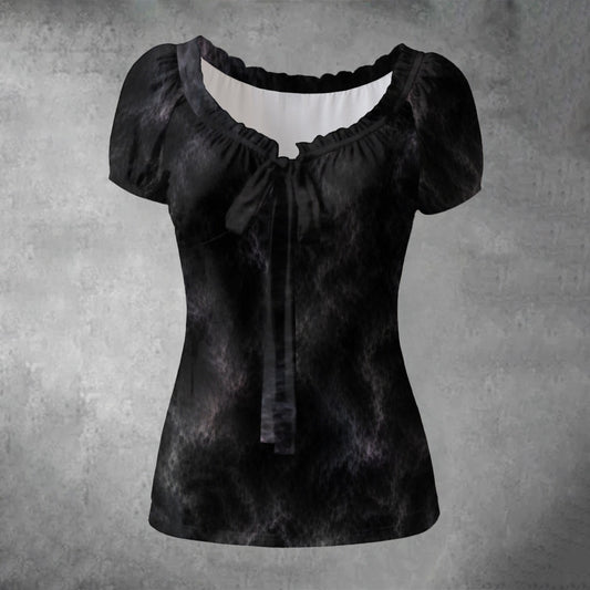 All-over print Women's Puff Sleeve Pleated Shirt