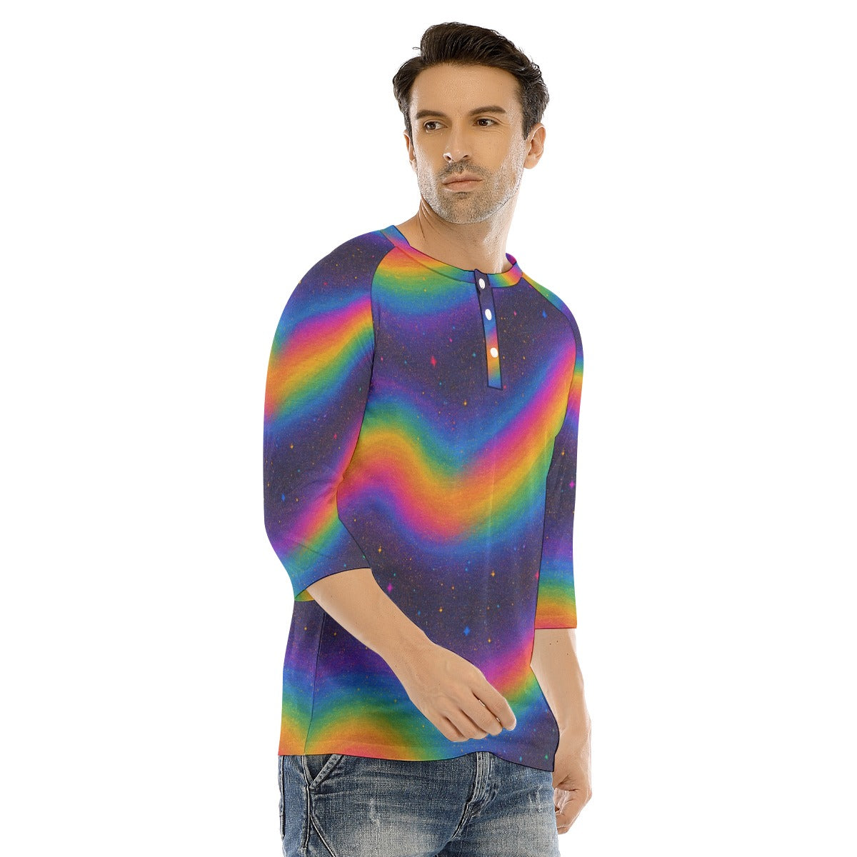 Men's Bracelet Sleeve T-shirt With Button Closure - view 2