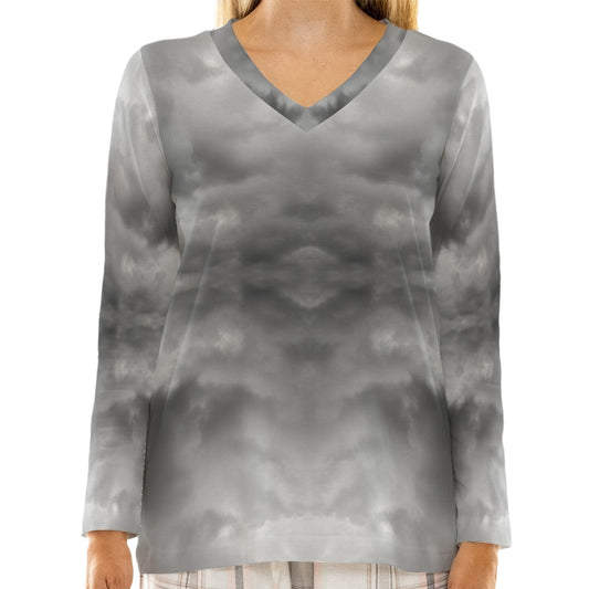 Women's Loose V-Neck T-Shirt With Long Sleeve