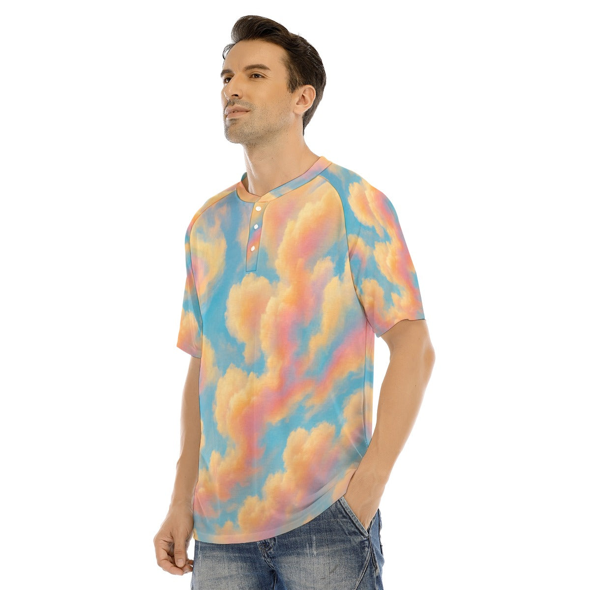 Men's Raglan Sleeve T-shirt With Button Closure