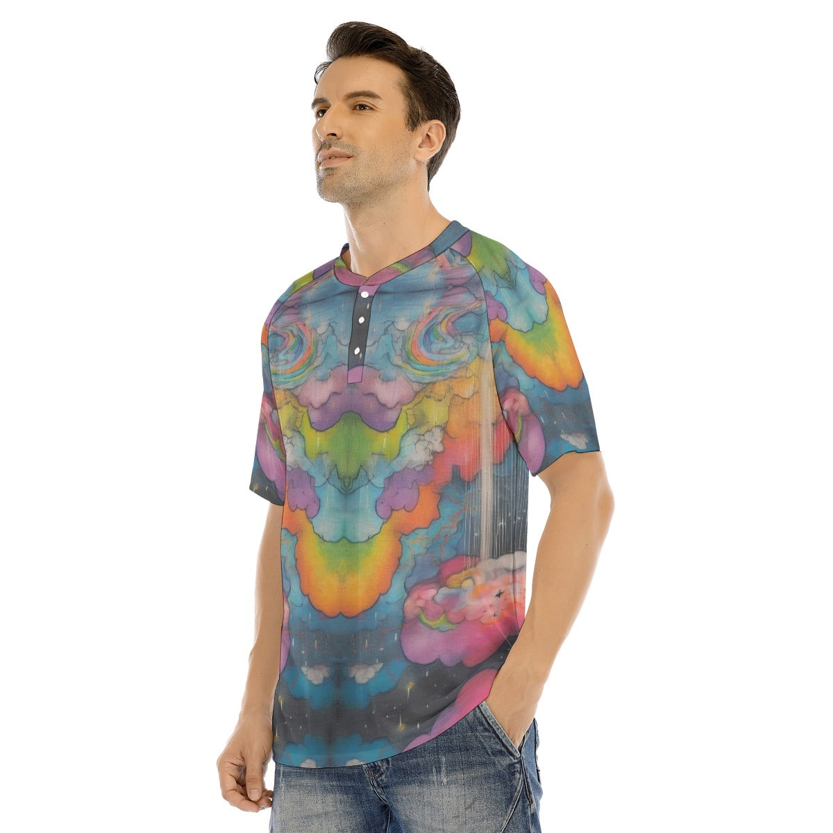 Men's Raglan Sleeve T-shirt With Button Closure