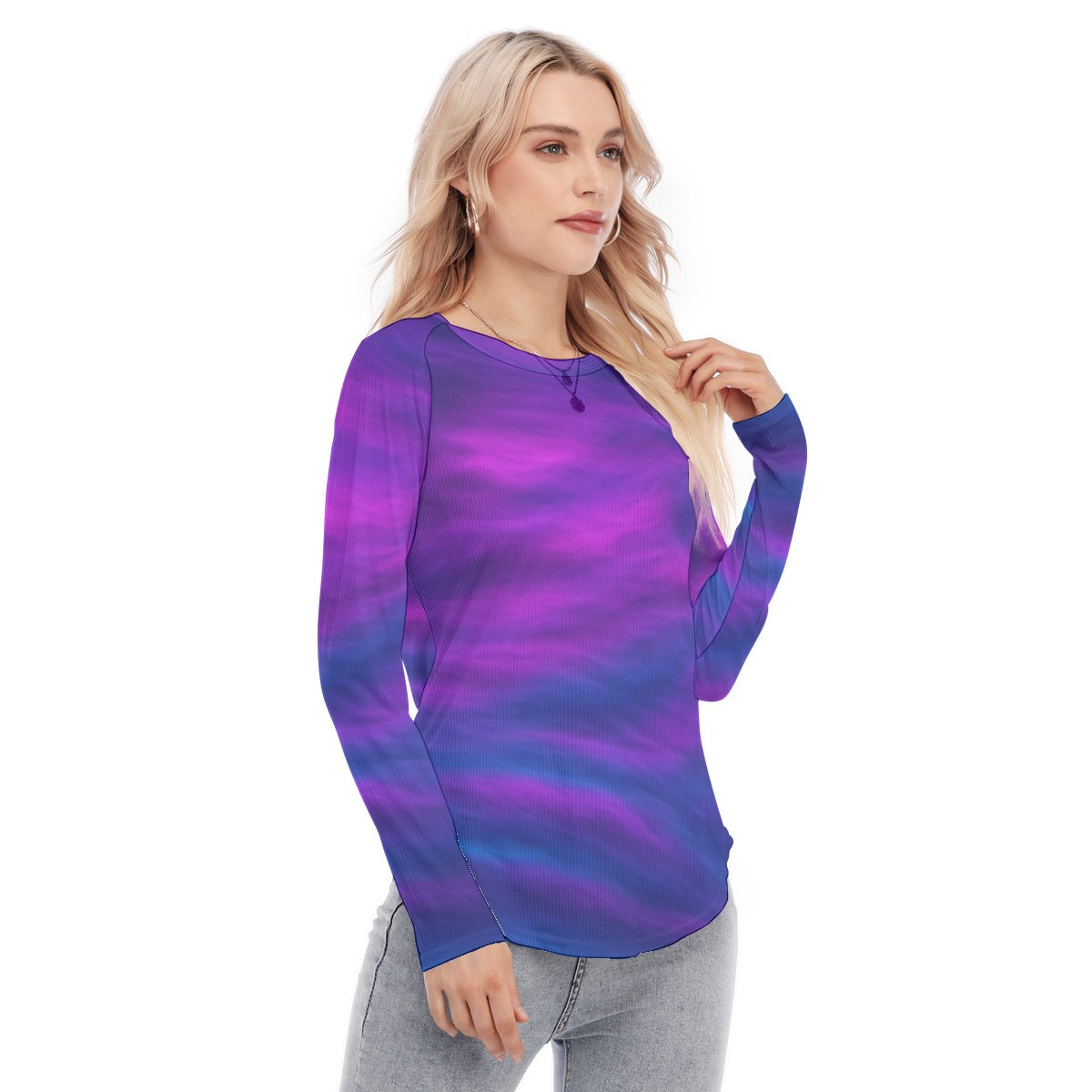 Women's Raglan Sleeves U-Shaped Hem Long Sleeves Blouse