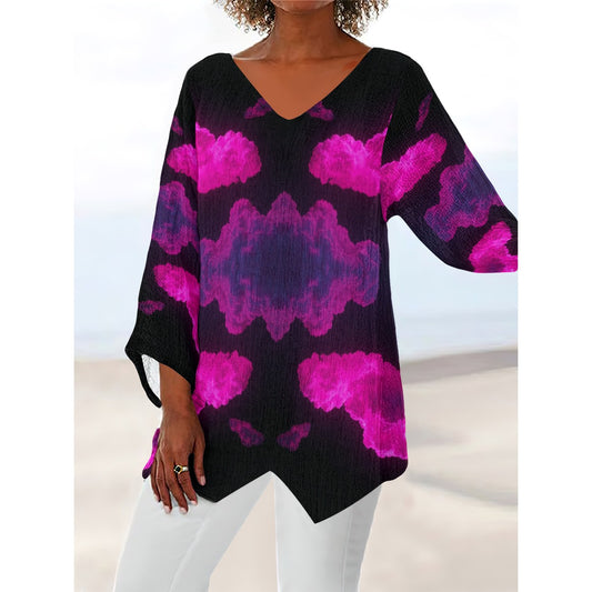 Women's V-neck T-shirt With Irregular Hem