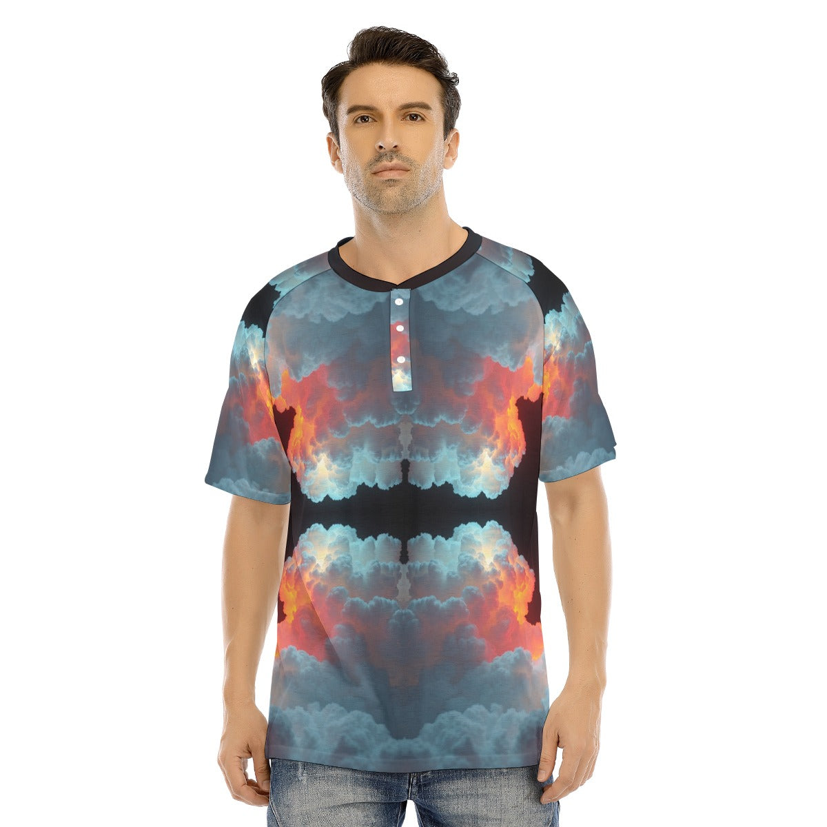 Men's Raglan Sleeve T-shirt With Button Closure