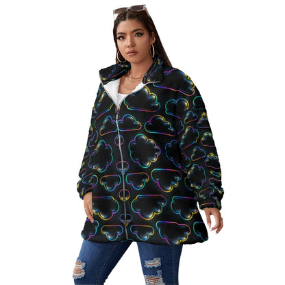 Unisex Borg Fleece Stand-up Collar Coat With Zipper Closure(Plus Size)