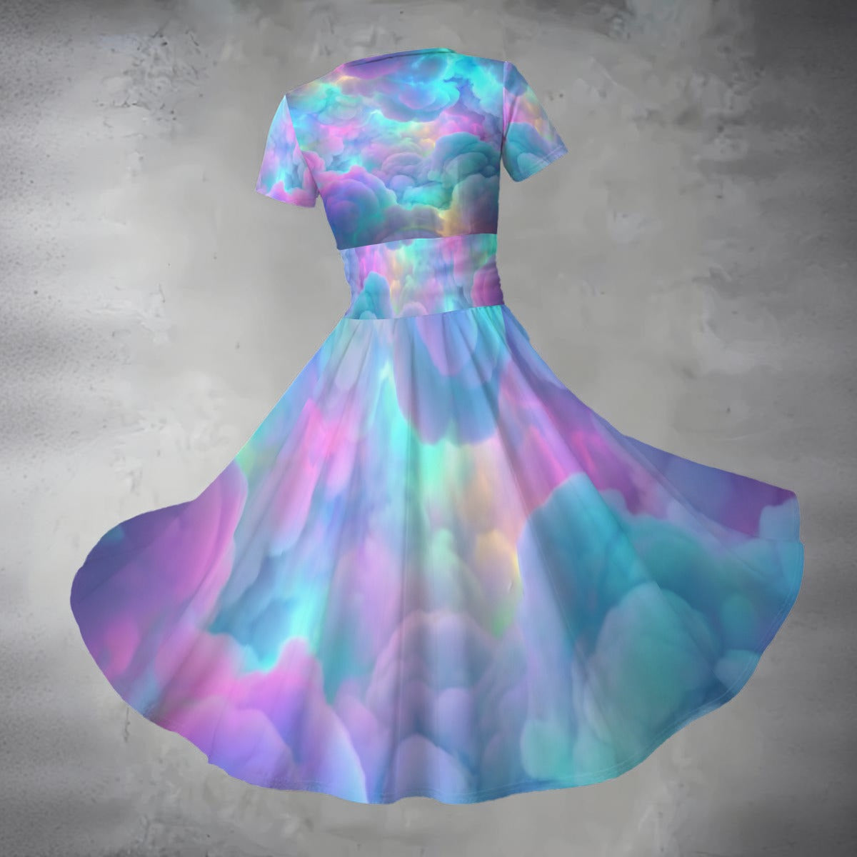 All-over Print Women's Short Sleeve V Neck Midi Dress
