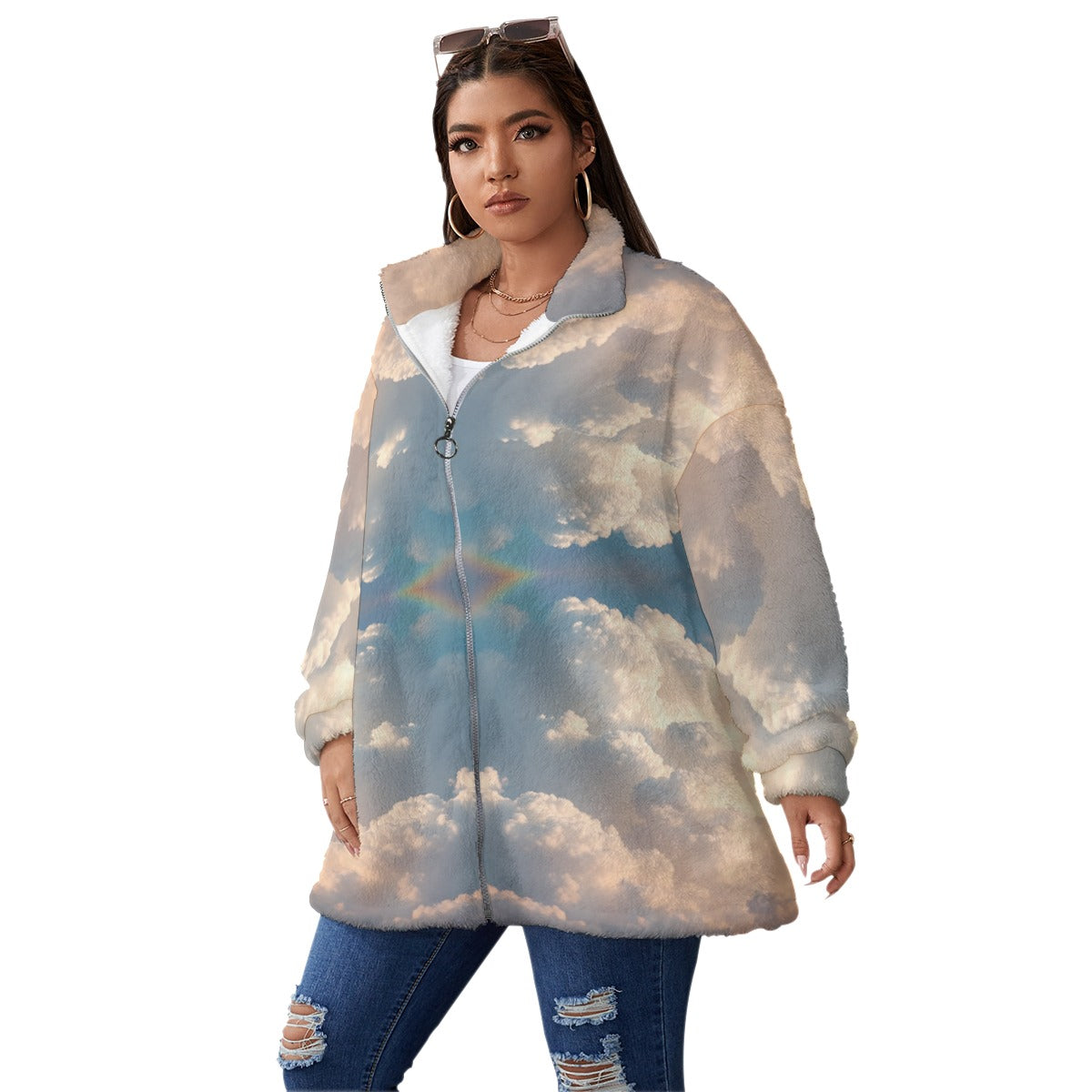 Unisex Borg Fleece Stand-up Collar Coat With Zipper Closure(Plus Size)