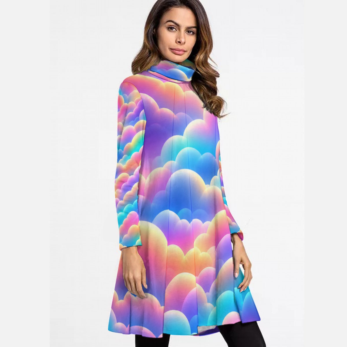 Women's High Neck Dress With Long Sleeve