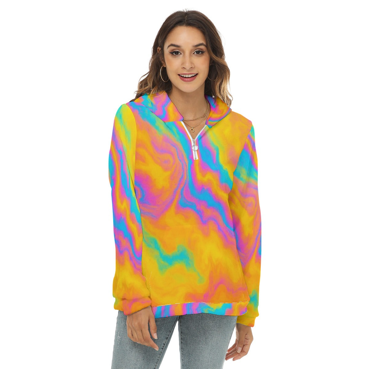 Women's Borg Fleece Hoodie With Half Zip