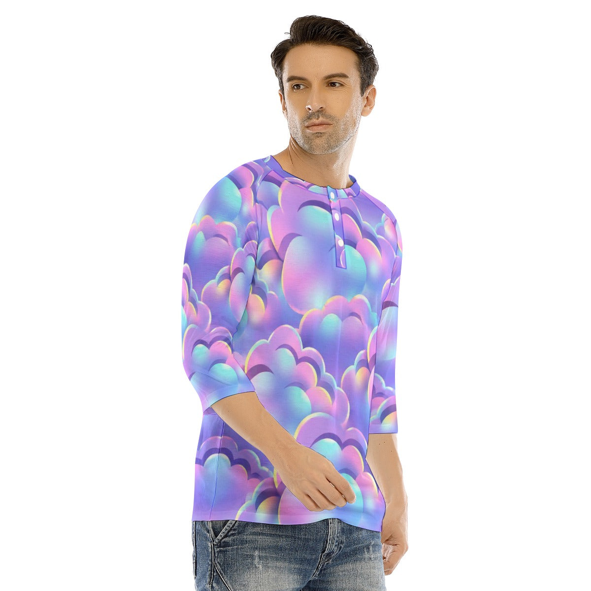 Men's Bracelet Sleeve T-shirt With Button Closure - view 2