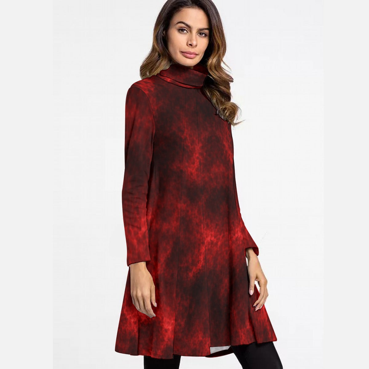 Women's High Neck Dress With Long Sleeve
