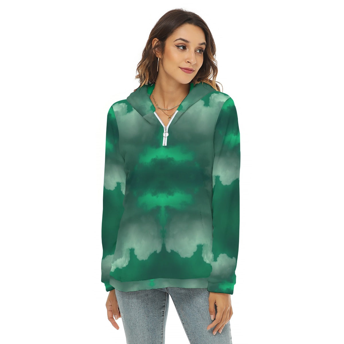 Women's Borg Fleece Hoodie With Half Zip