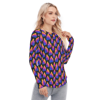 Women's Raglan Sleeves U-Shaped Hem Long Sleeves Blouse