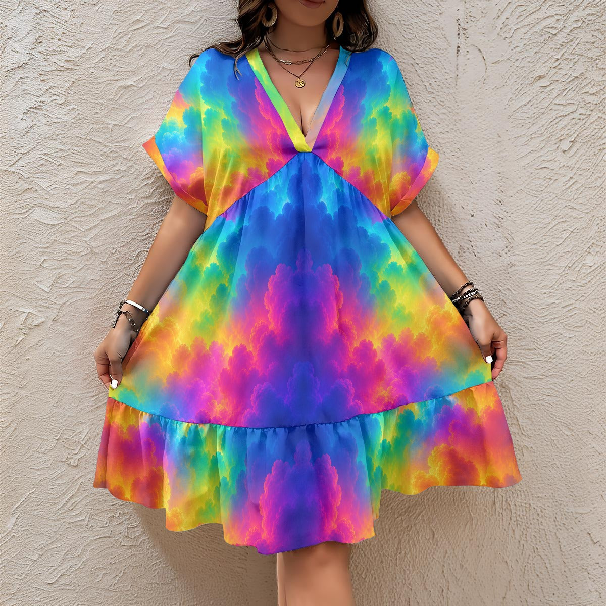 Women’s Floral V-Neck Short Sleeve Dress