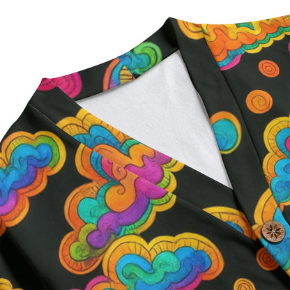 Unisex V-neck Knitted Fleece Cardigan With Button Closure