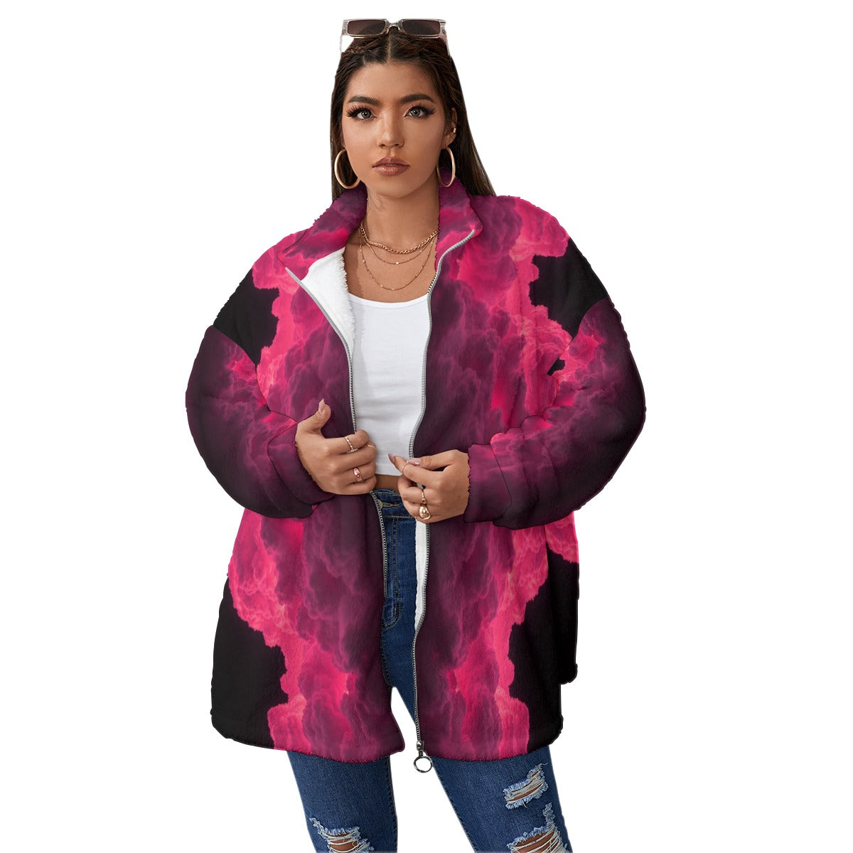 Unisex Borg Fleece Stand-up Collar Coat With Zipper Closure(Plus Size)