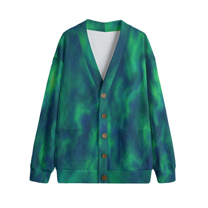 Unisex V-neck Knitted Fleece Cardigan With Button Closure