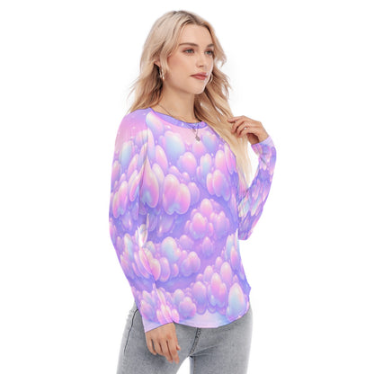 Women's Raglan Sleeves U-Shaped Hem Long Sleeves Blouse