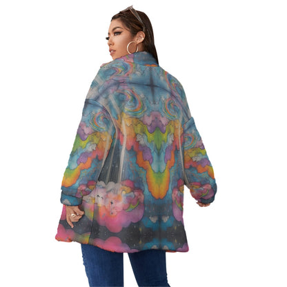 Unisex Borg Fleece Stand-up Collar Coat With Zipper Closure(Plus Size)