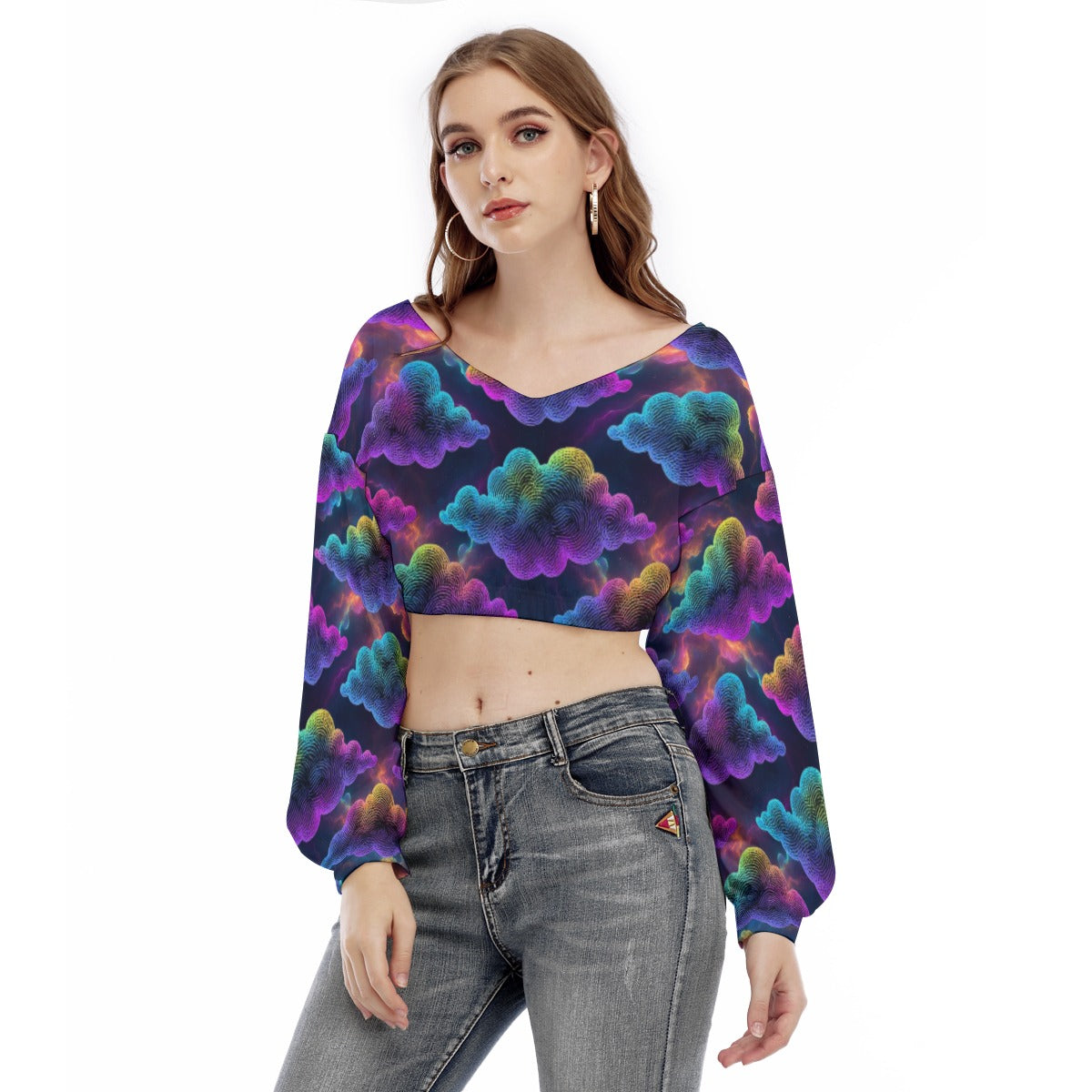 Women's V-neck Long Sleeve Cropped Sweatshirt