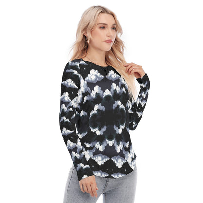 Women's Raglan Sleeves U-Shaped Hem Long Sleeves Blouse