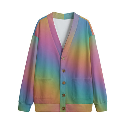 Unisex V-neck Knitted Fleece Cardigan With Button Closure