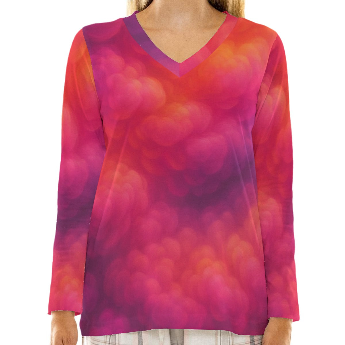 Women's Loose V-Neck T-Shirt With Long Sleeve