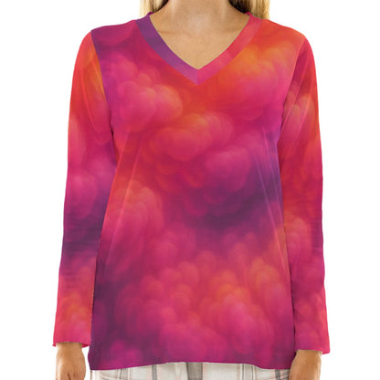 Women's Loose V-Neck T-Shirt With Long Sleeve