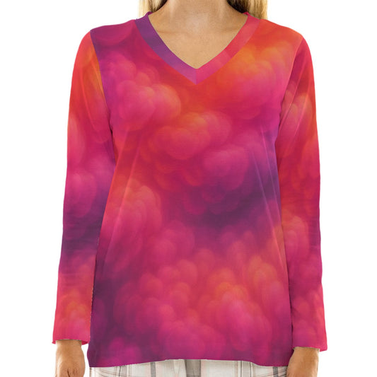 Women's Loose V-Neck T-Shirt With Long Sleeve