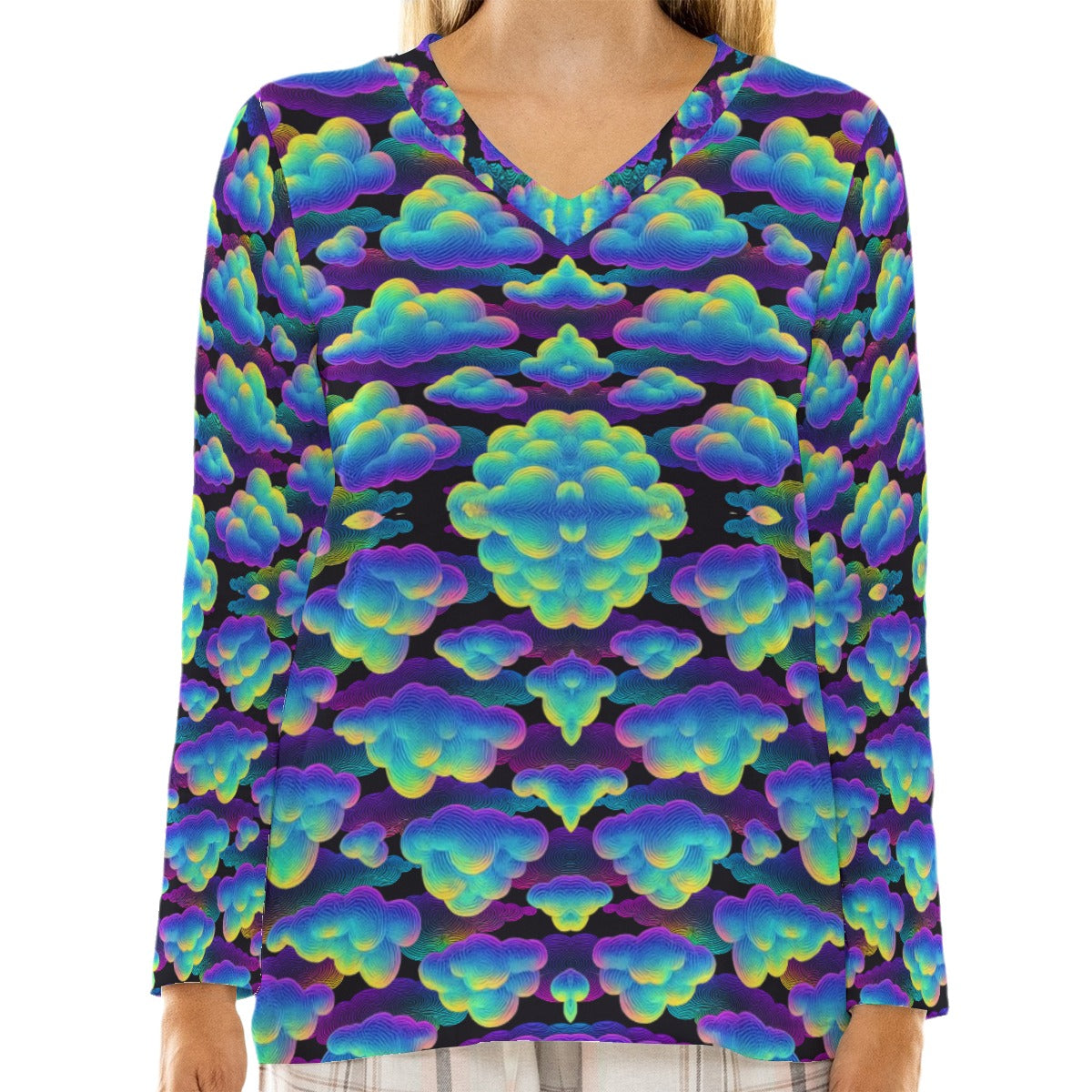 Women's Loose V-Neck T-Shirt With Long Sleeve