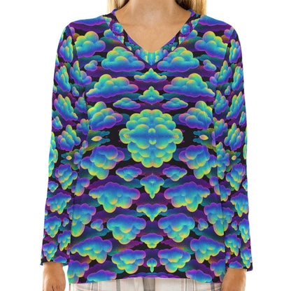 Women's Loose V-Neck T-Shirt With Long Sleeve