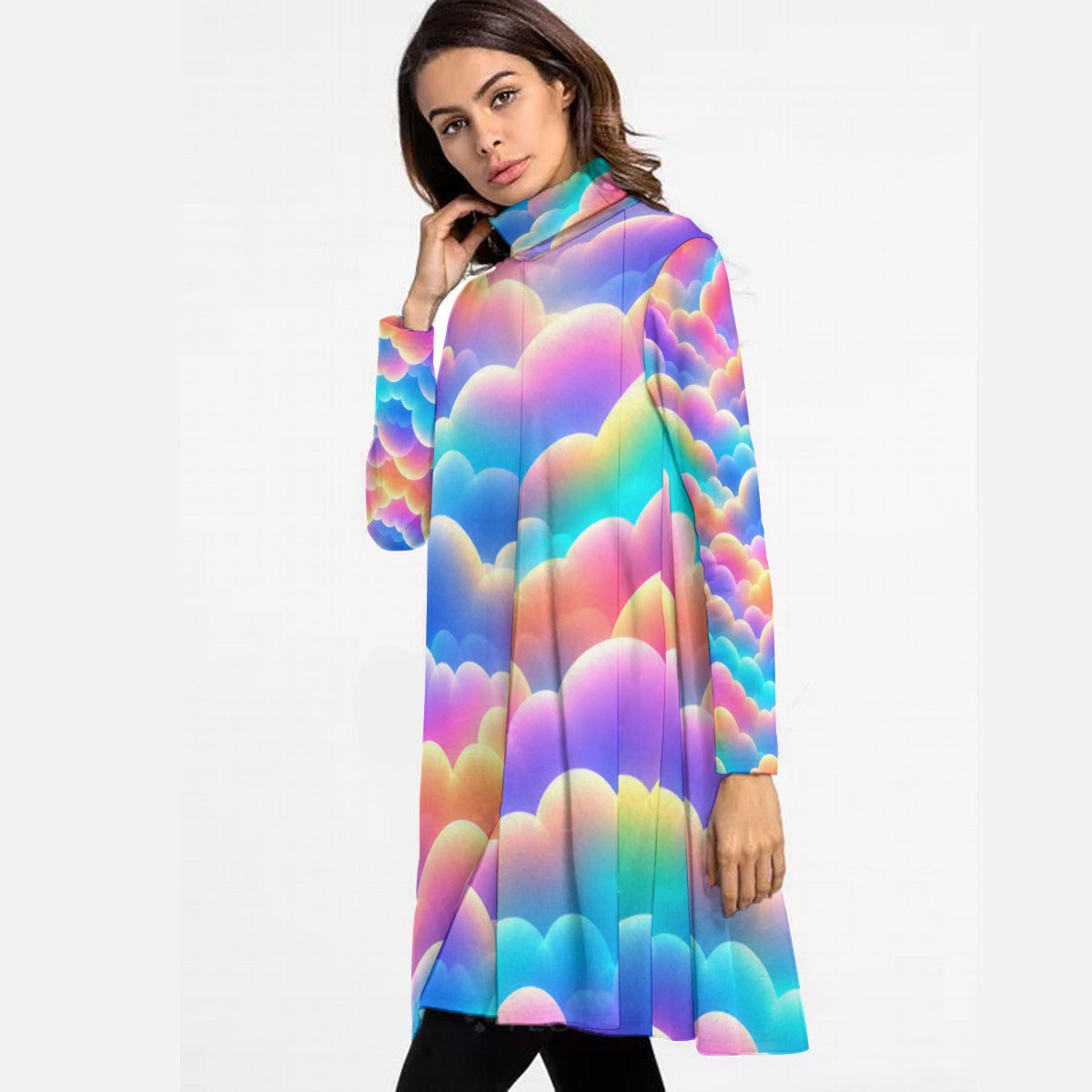 Women's High Neck Dress With Long Sleeve