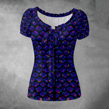 All-over print Women's Puff Sleeve Pleated Shirt