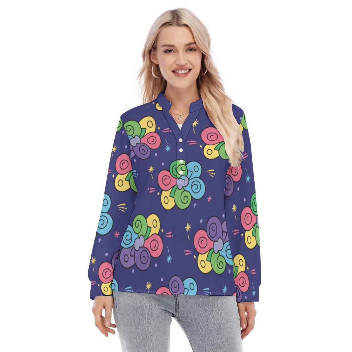 Women's Long Sleeve Blouse With Button Closure