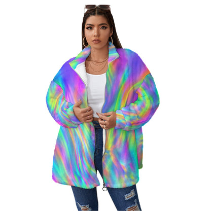 Unisex Borg Fleece Stand-up Collar Coat With Zipper Closure(Plus Size)