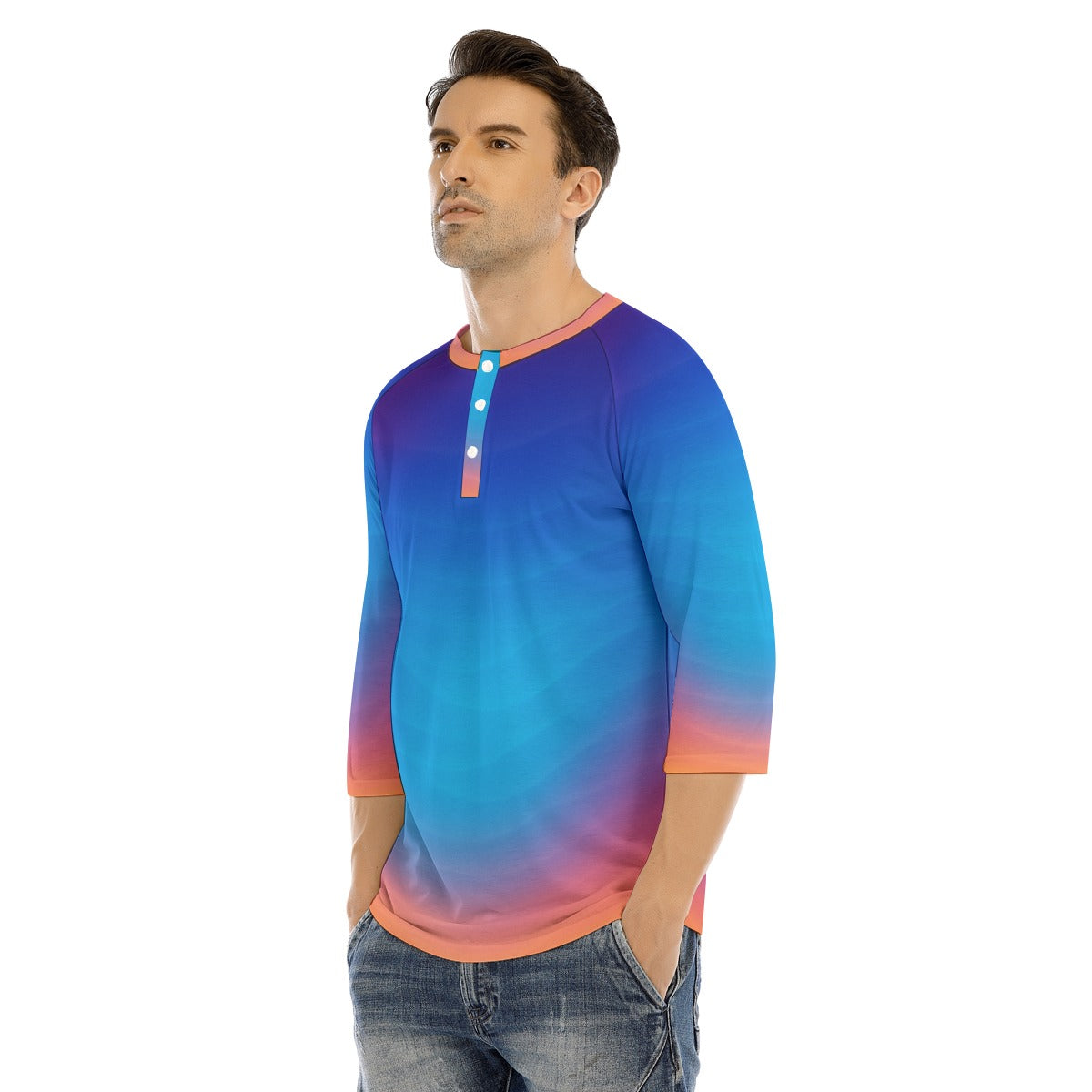 Men's Bracelet Sleeve T-shirt With Button Closure - view 3